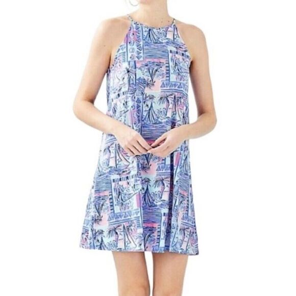 NWOT Lilly Pulitzer Margot Swing Dress Whisper Blue Yeah Bouy Pima Sz XXS - Picture 1 of 9